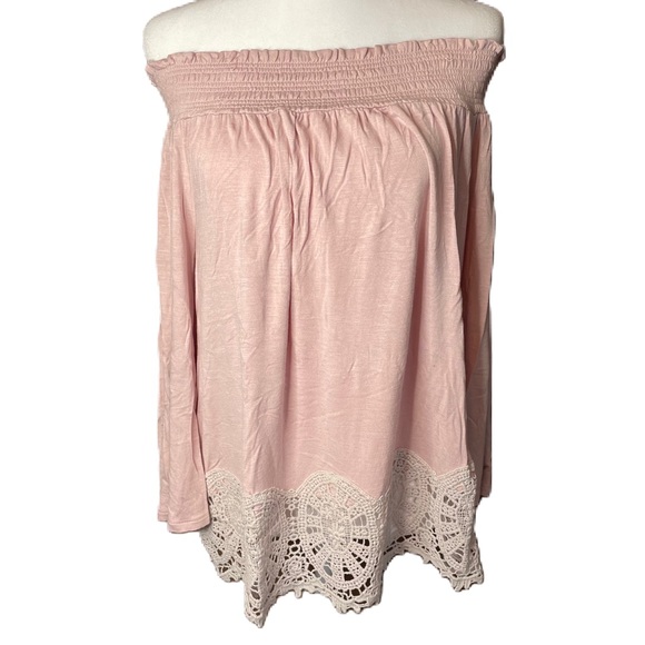 Adiva Women’s Mauve Convertible Smocked Lace Off The Shoulder Top Shirt Large - Picture 2 of 11